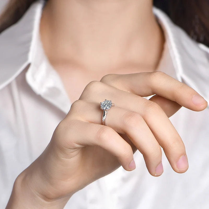 Anel em Prata 925 com Moissanite Clássico - 1ct, 2ct ou 3ct