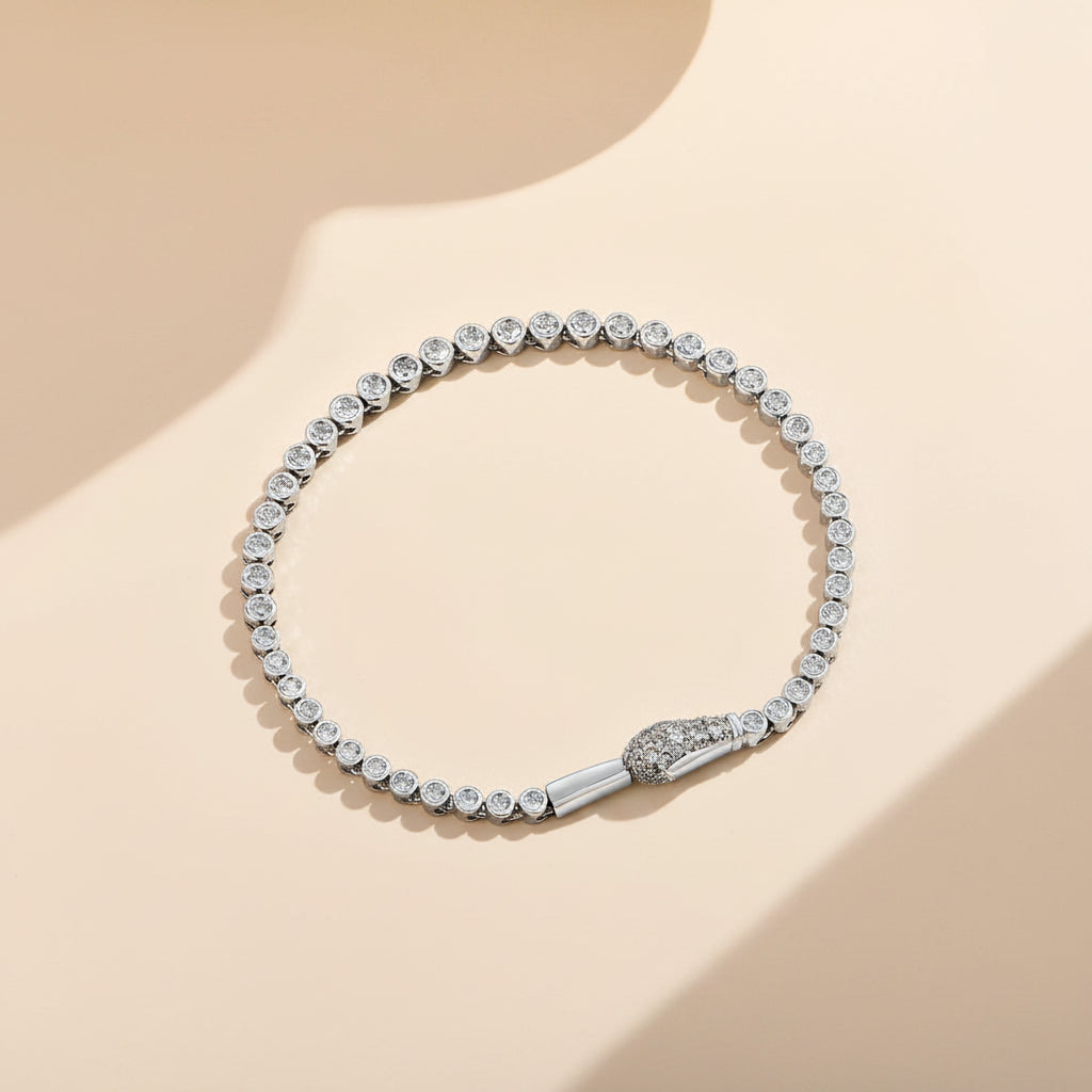 Pulseira Snake Lock em Prata 925 com Moissanite Certificado | ATTAGEMS