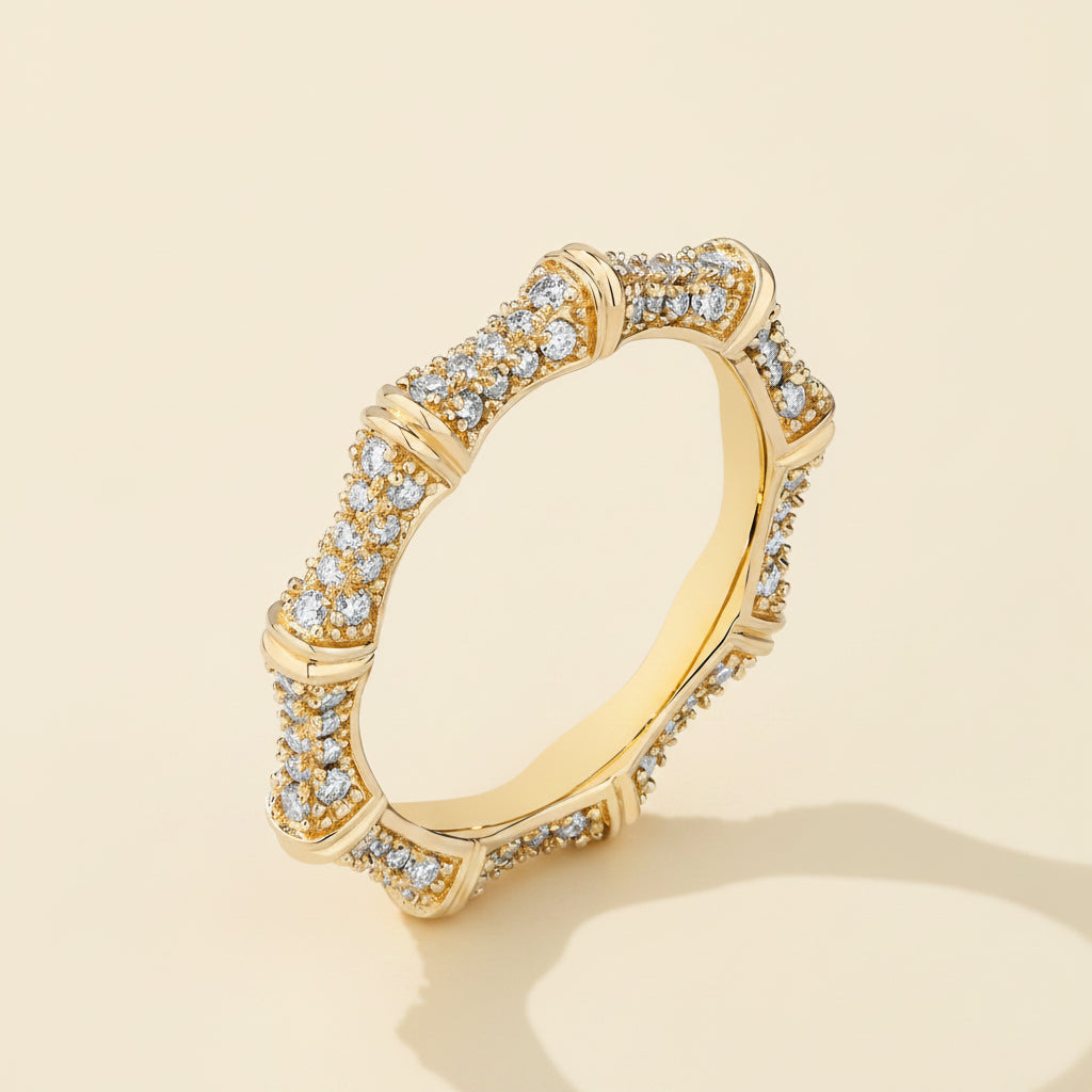 Anel Moissanite Brilhante em Prata 925 com Design Bamboo