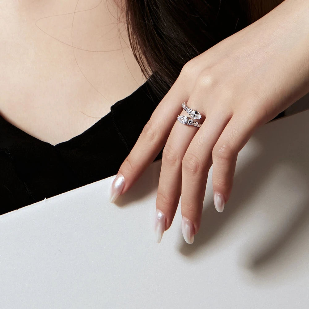 Anel Aberto Luxo em Prata 925 com Pedra Gota 5x7mm