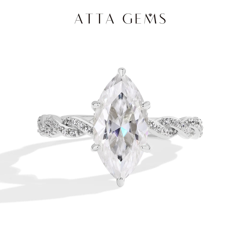 Anel de Noivado Moissanite Marquise 3.0CT em Prata 925 ATTAGEMS