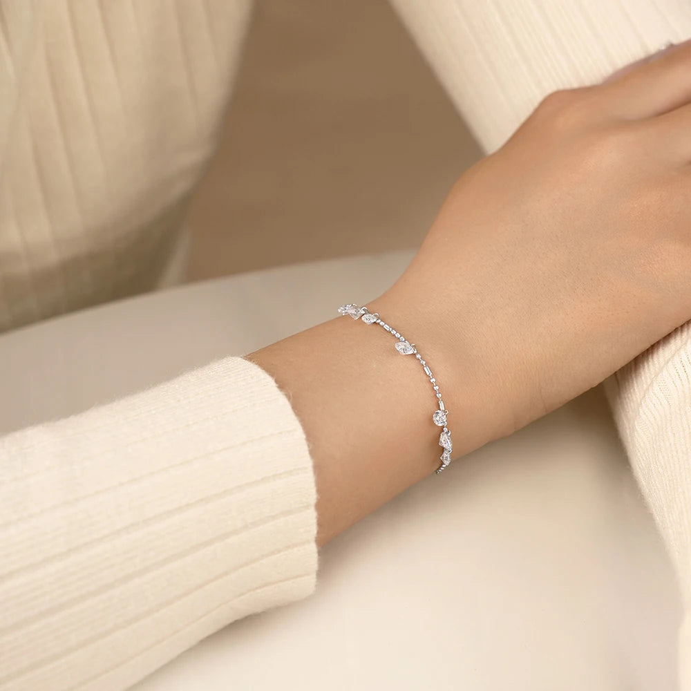 Pulseira Moissanite Redonda em Prata 925 Ajustável