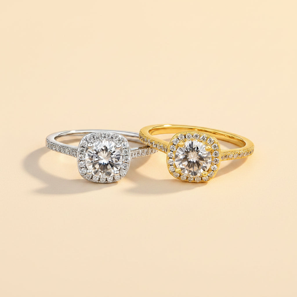 Anel Solitário Halo em Prata 925 com Moissanite e Certificado