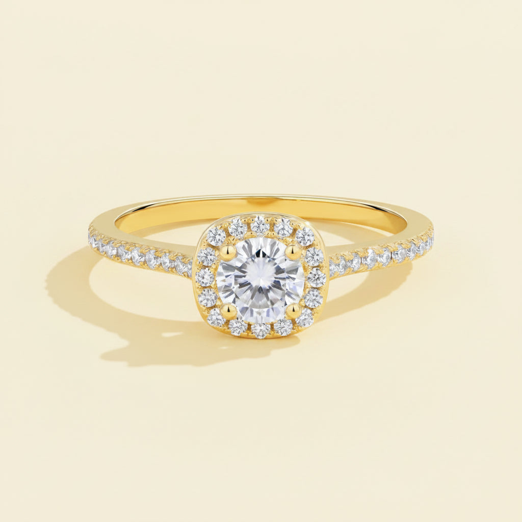 Anel Solitário Halo em Prata 925 com Moissanite e Certificado