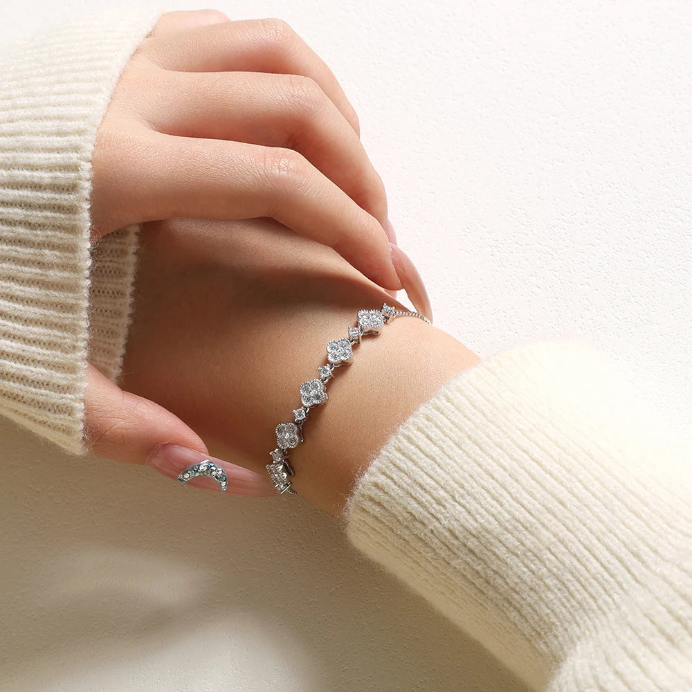 Pulseira de Prata S925 com Moissanite Estrela Ajustável 24 cm