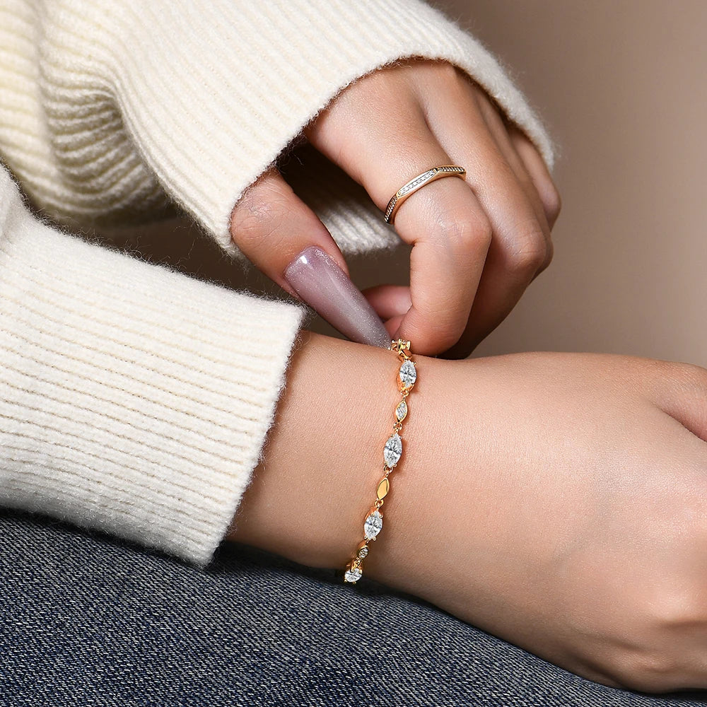 Pulseira Tennis Moissanite Marquise e Redondo em Prata S925