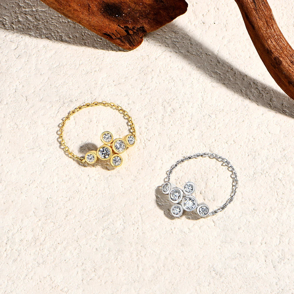 Anel Moissanite Redondo em Prata 925 com Corrente Soft Chain - Elegante e Versátil