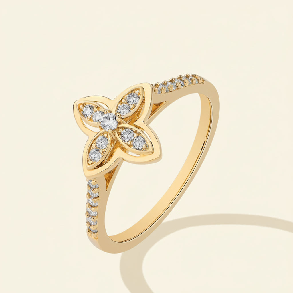 Anel Borboleta com Moissanite Original em Prata 925 com Banho de Ouro 18K