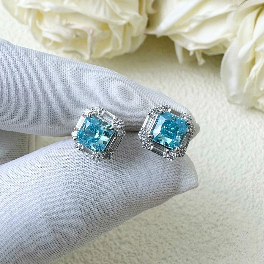 Brincos Ear Studs em Prata 925 com Aquamarine 2,3CT | Wong Rain