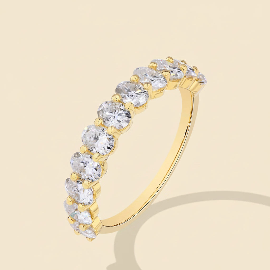 Anel Moissanite Oval 1.8CTW em Prata 925 com Banho de Ouro 18K