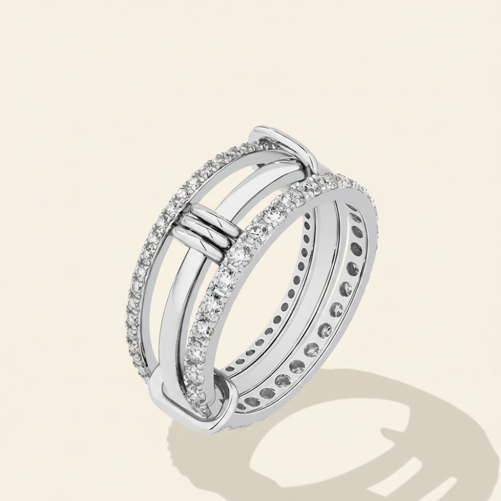 Anel Moissanite Triplo em Prata 925 - Elegante, Certificado e Brilhante