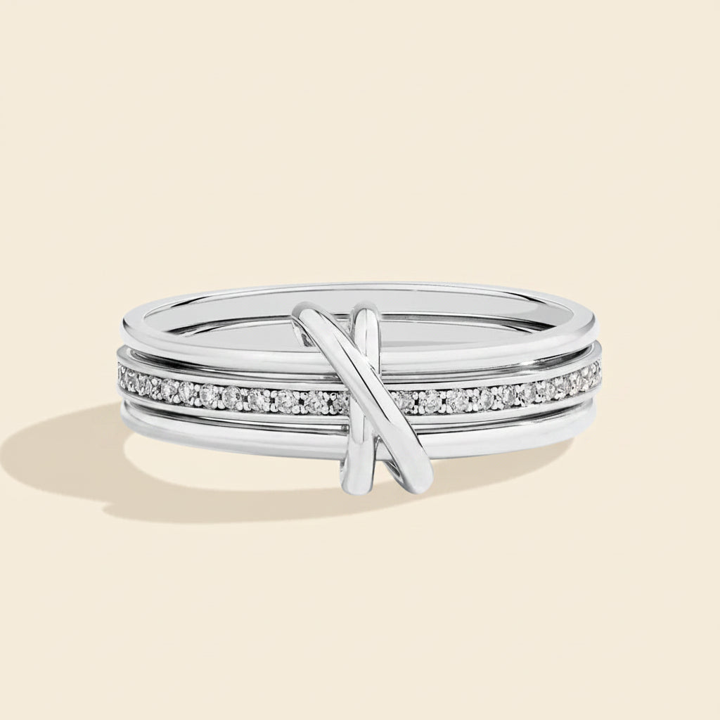 Anel Moissanite ATTAGEMS em Prata S925 com 3 Aros Conectados