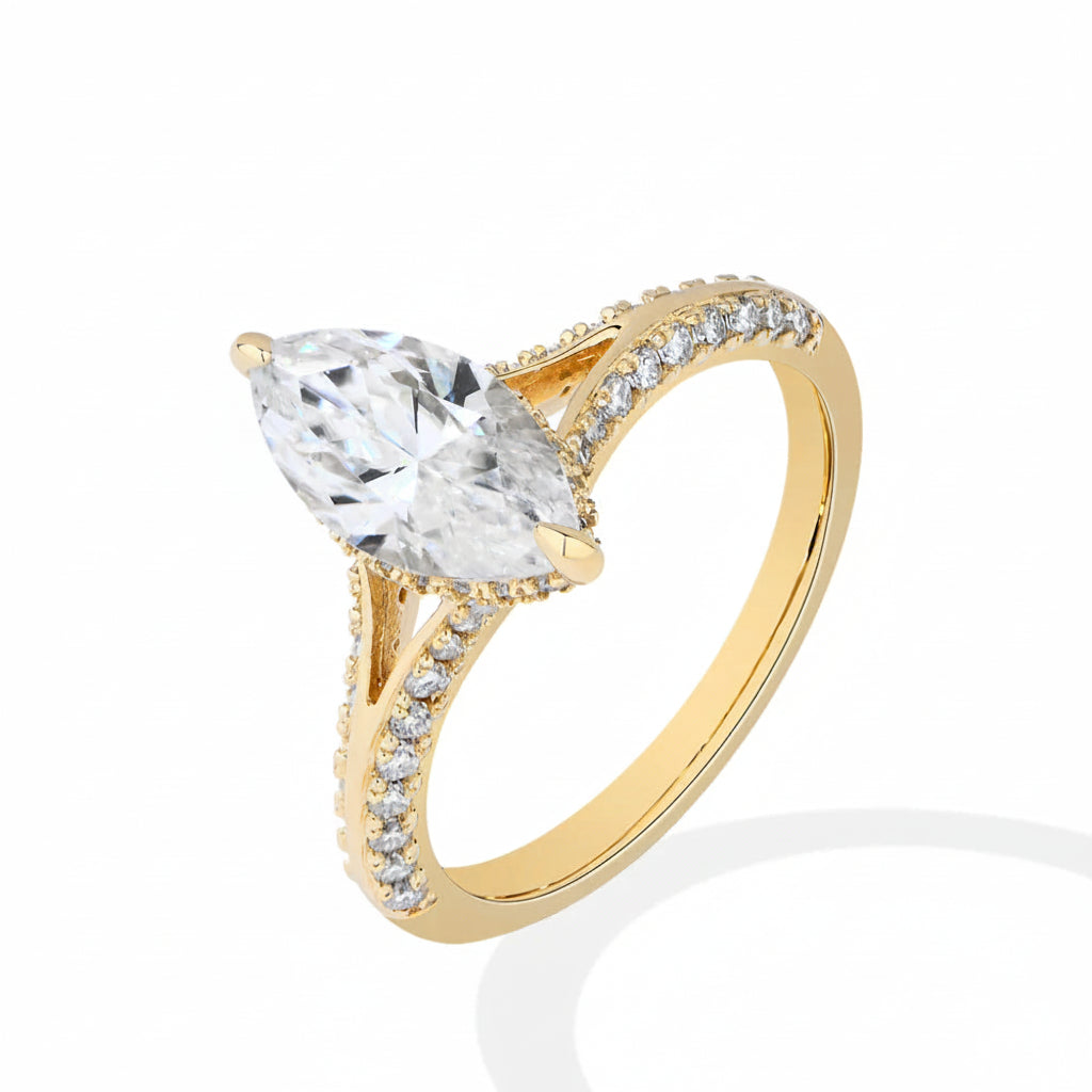 Anel Marquise Moissanite 2CT em Prata 925 com Banho Ouro 18K