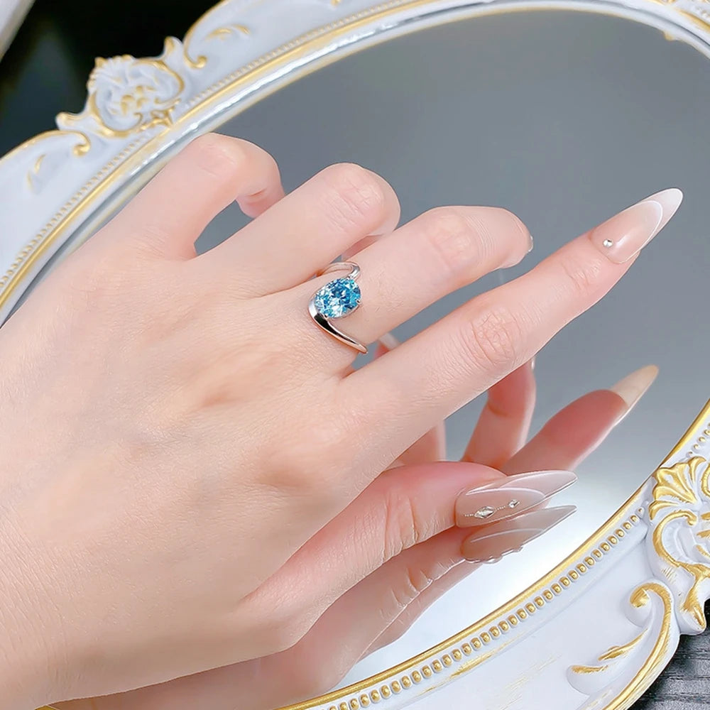 Anel de Prata 925 com Aquamarine Oval 7x9 mm - Elegante e Atemporal