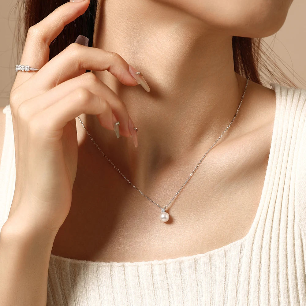 Colar de Pérola de Água Doce 7,0 mm em Prata 925 com Pingente de Zircônia