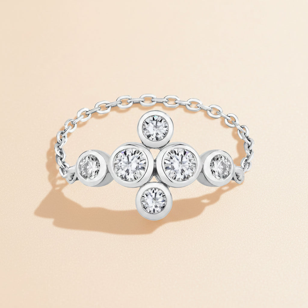Anel Moissanite Redondo em Prata 925 com Corrente Soft Chain - Elegante e Versátil