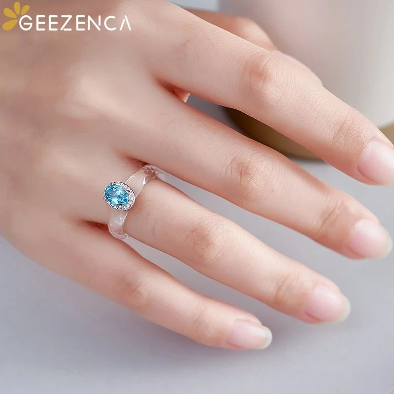 Anel Dainty em Prata 925 com Topázio Azul e Zircônias - Tam. 7