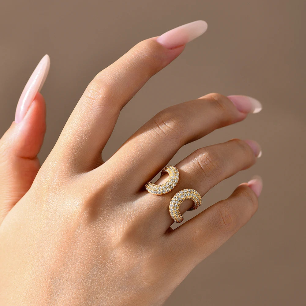 Anel Ajustável Moissanite Full, Prata 925, Design Vazado