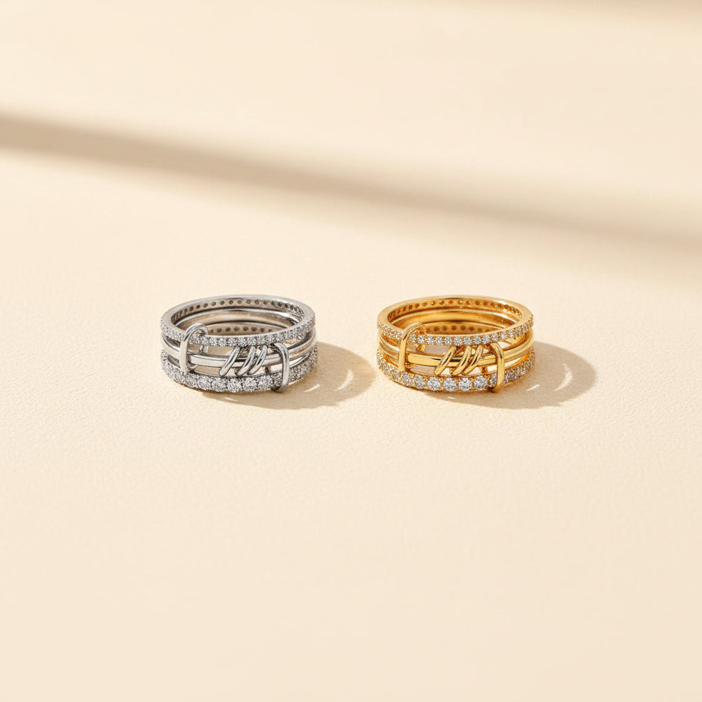 Anel Moissanite Triplo em Prata 925 - Elegante, Certificado e Brilhante