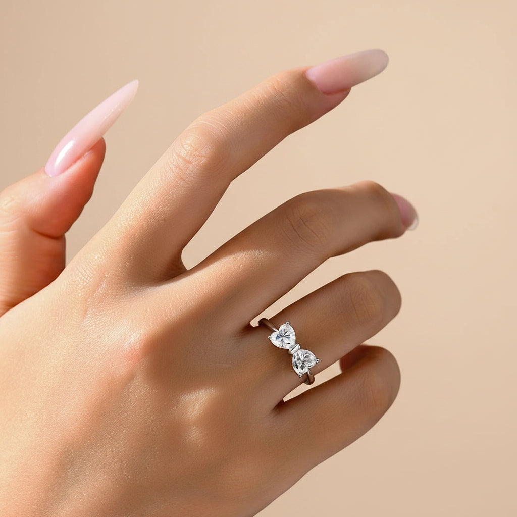 Conjunto de Anéis Moissanita Laço 925 Prata Esterlina — 2 Peças