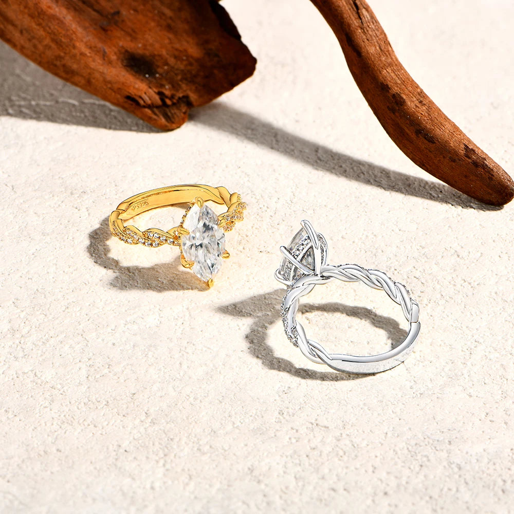 Anel de Noivado Moissanite Marquise 3.0CT em Prata 925 ATTAGEMS