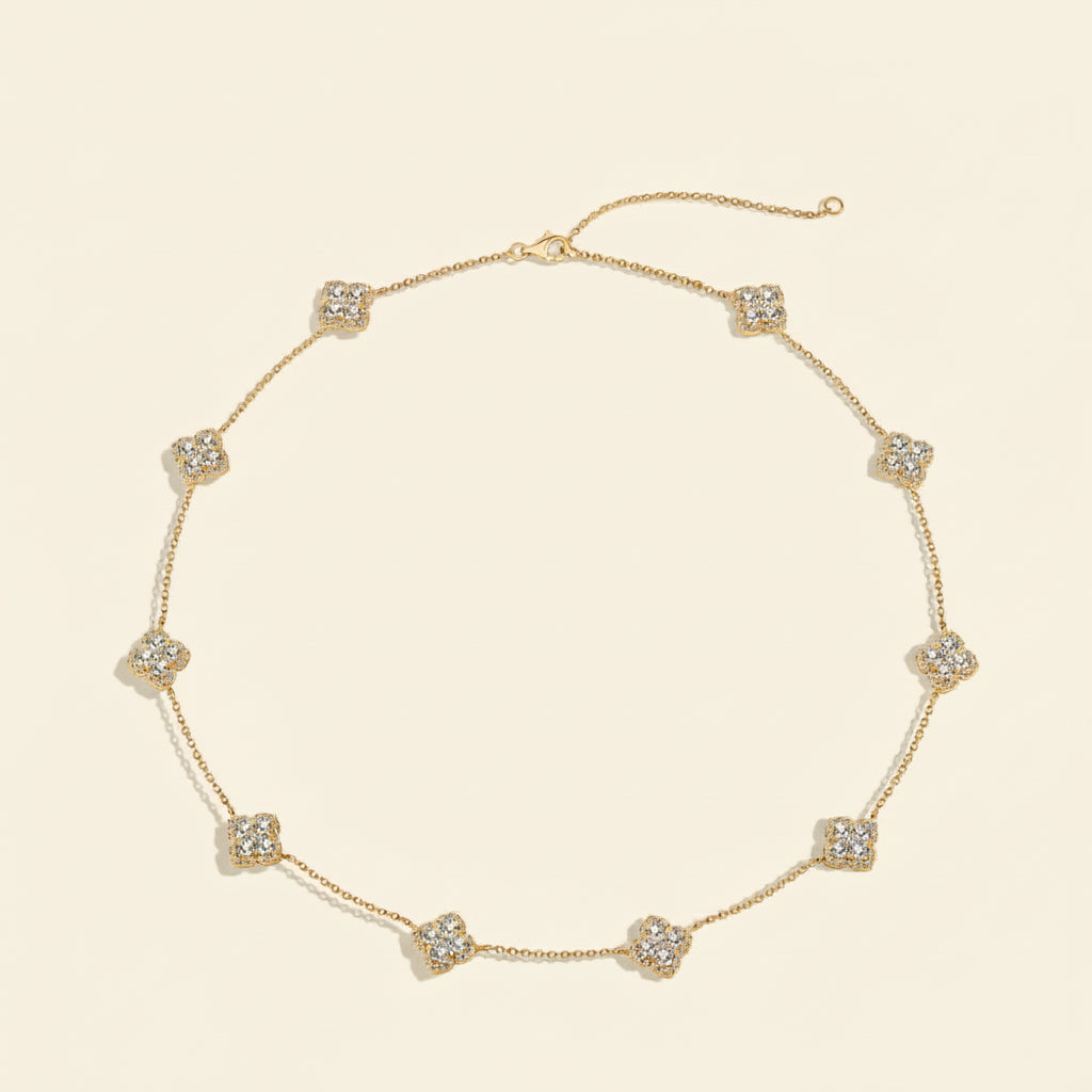 Colar Florado em Moissanite com Prata 925 – Ajustável 40+5 cm