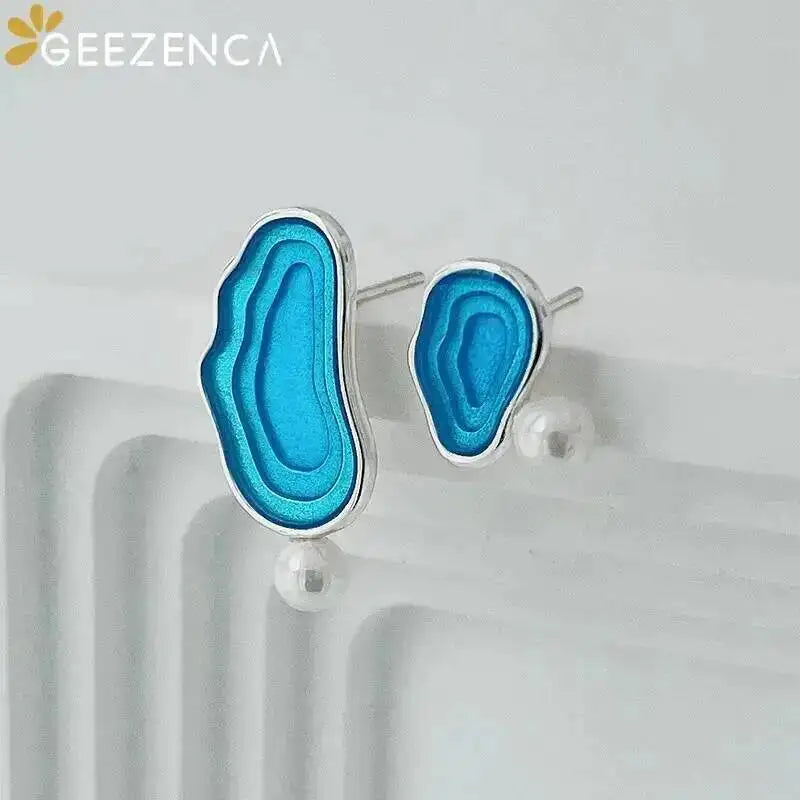 Brincos Assimétricos em Prata 925 com Pérola Shell e Epóxi Colorido