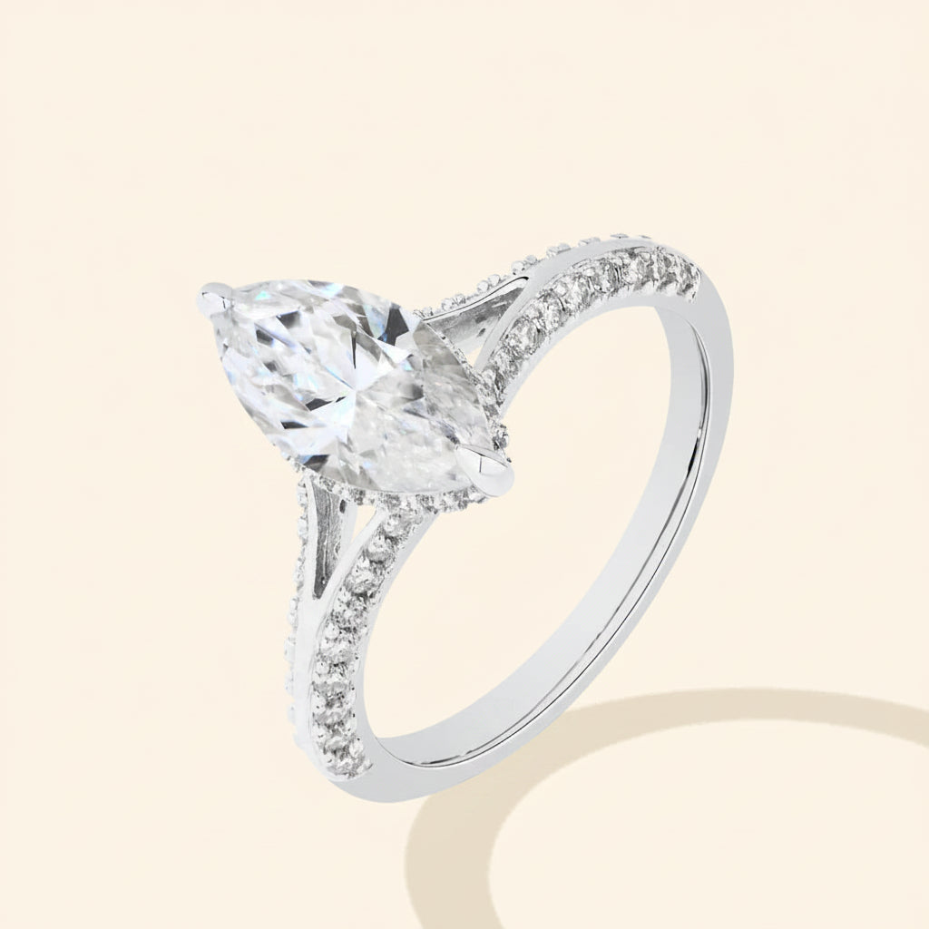 Anel Marquise Moissanite 2CT em Prata 925 com Banho Ouro 18K