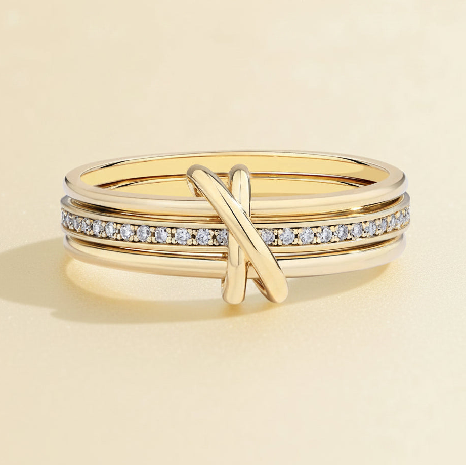Anel Moissanite ATTAGEMS em Prata S925 com 3 Aros Conectados