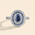 Anel Feminino Blue Moissanite Oval 1.0CT em Prata S925 com Certificado GRA