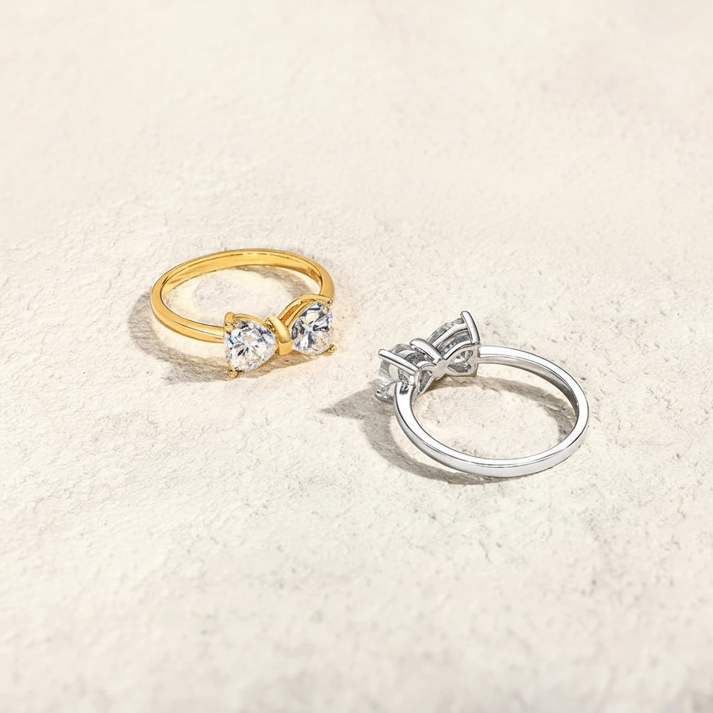 Conjunto de Anéis Moissanita Laço 925 Prata Esterlina — 2 Peças
