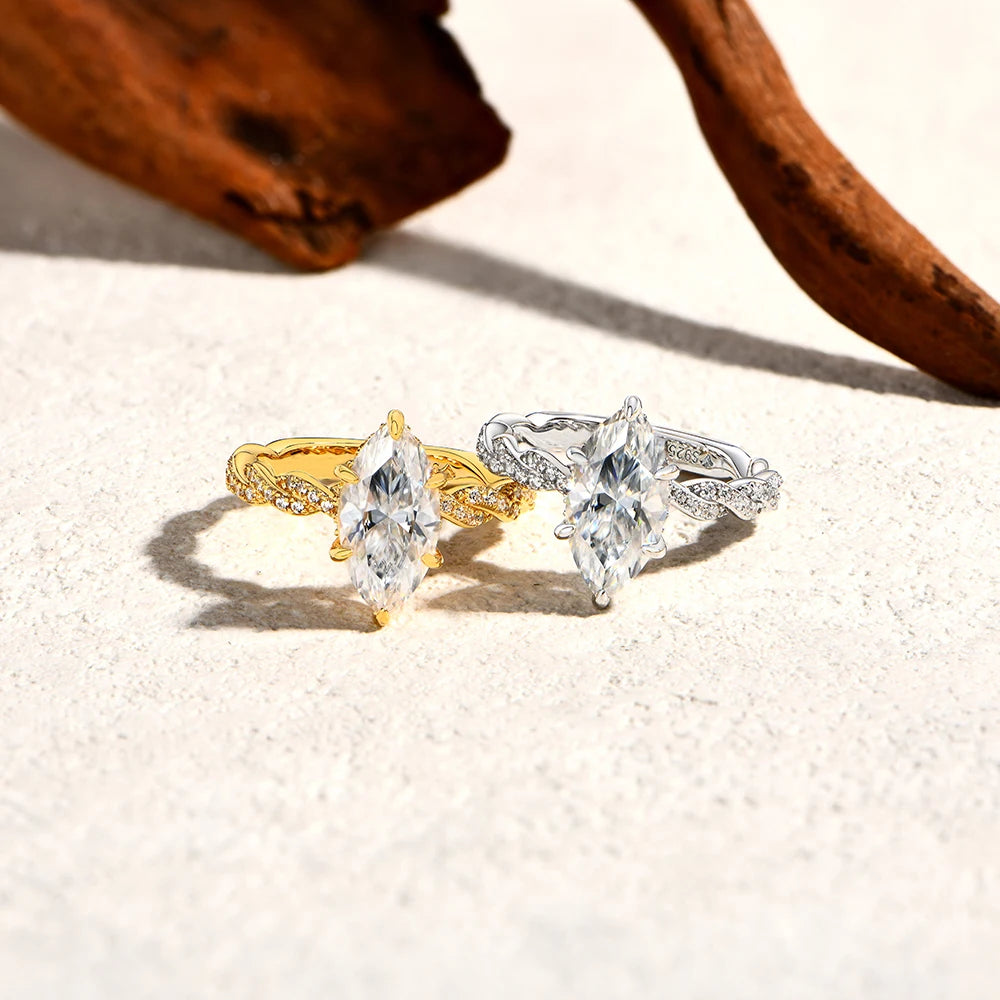 Anel de Noivado Moissanite Marquise 3.0CT em Prata 925 ATTAGEMS