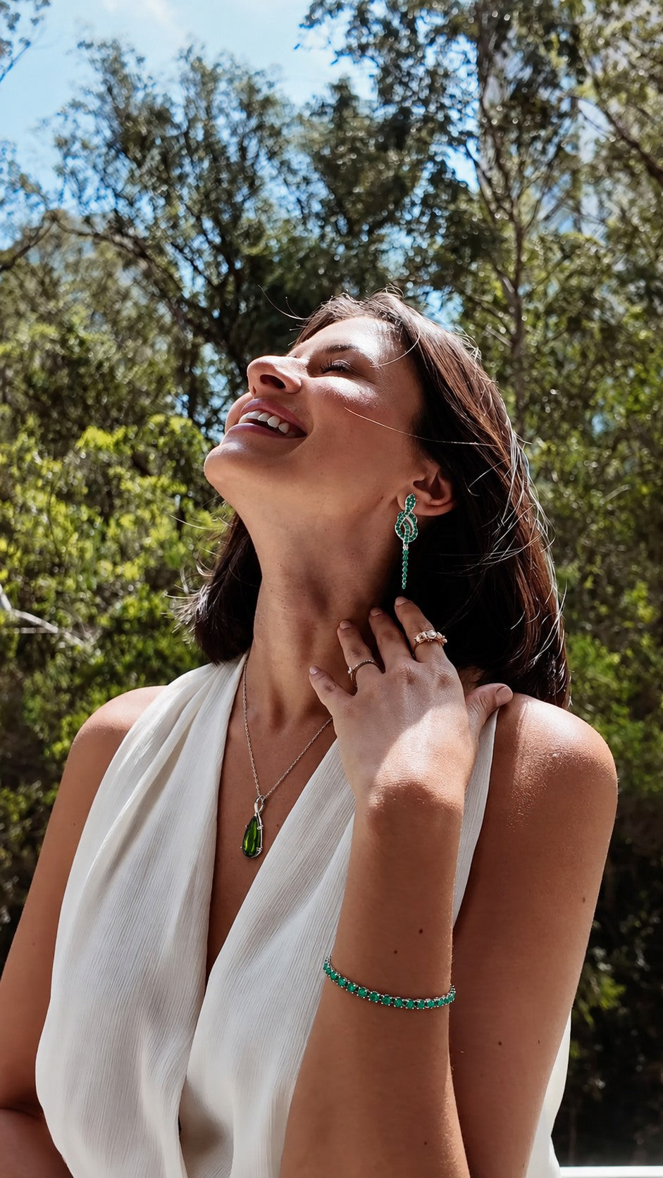 Green gemstone jewelry in the sunlight